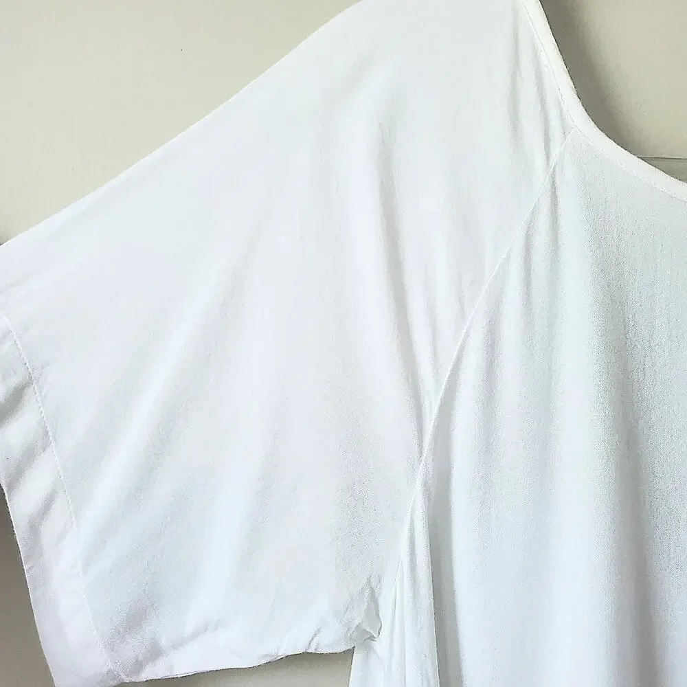 Soft Surroundings White Blue Shell Bead Tunic Top S Boho Beach Coastal Resort